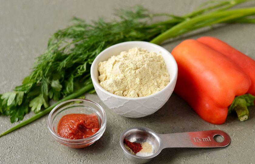 1. Этап. Котлеты из нутовой муки: Подготовьте все ингредиенты.