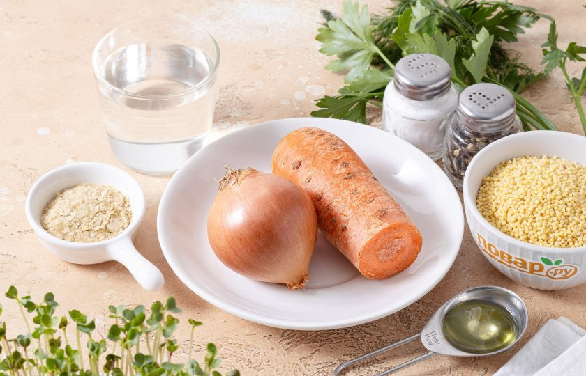 1. Этап. Хлебцы без глютена из пшена: Подготовьте все ингредиенты.