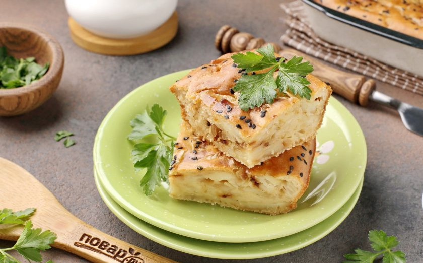 1. Этап. Заливной пирог с капустой и картошкой в духовке: Приятного аппетита!