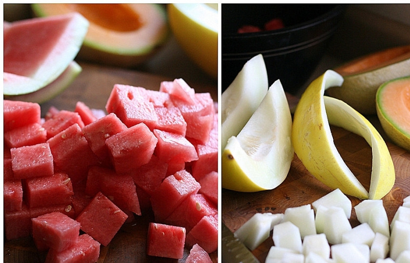 1. Этап. Салат из дыни и арбуза: Тоже самое делаем с арбузом и другой дыней.