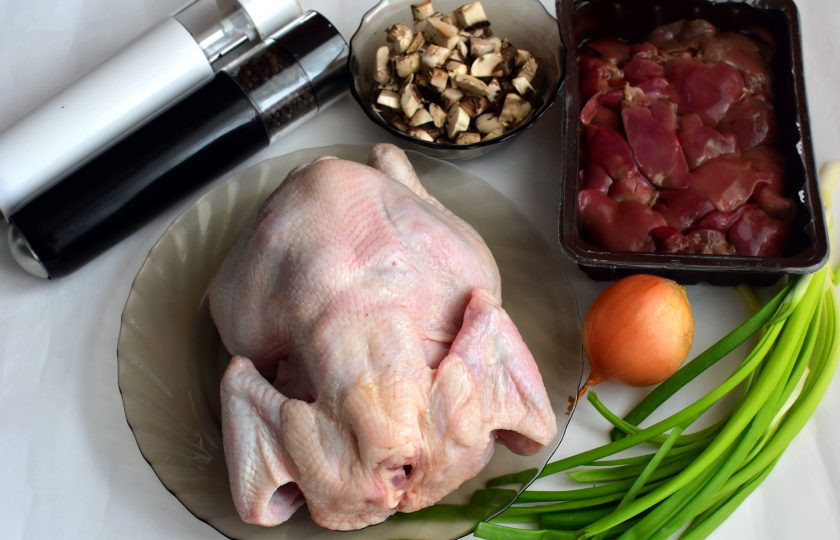 1. Этап. Курица, фаршированная печенью: Продукты для блюда.