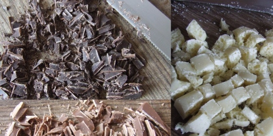 1. Этап. Шоколадная панна-котта: Отдельно натрите все виды шоколада.