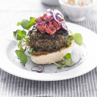 Minted lamb burgers with beetroot mayo