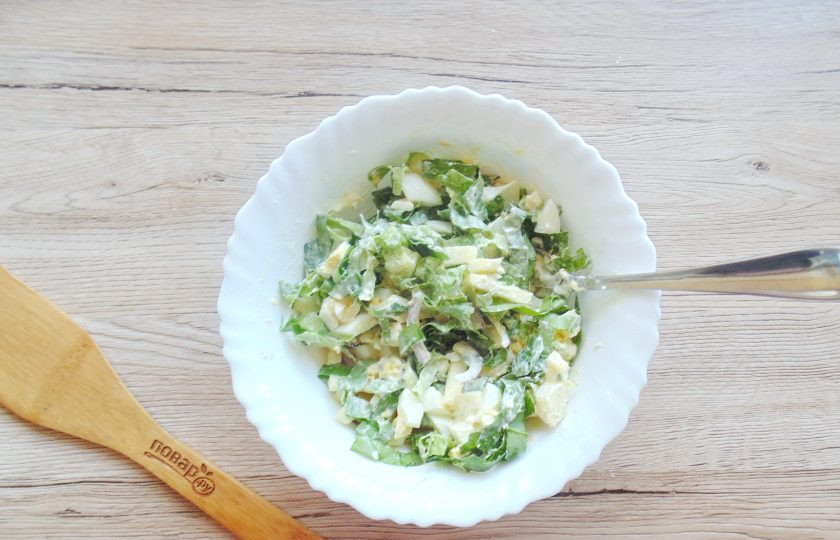 1. Этап. Салат из яблок и щавеля: Посолите, аккуратно перемешайте. Салат готов.