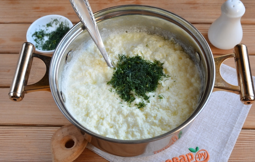 1. Этап. Домашний сыр из молока и сметаны: Снимите с огня 