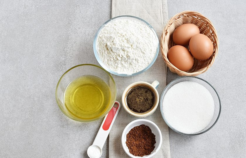 1. Этап. Кофейный пирог: Подготовьте ингредиенты.