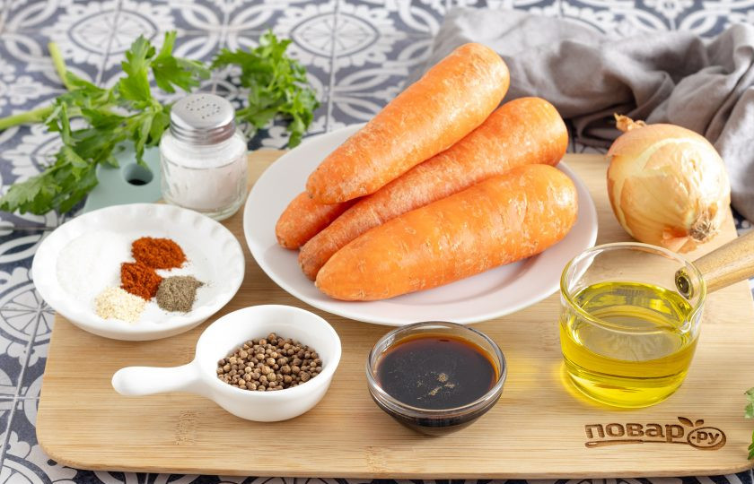 1. Этап. Заправка для корейской моркови: Подготовьте все ингредиенты.