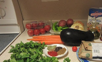 1. Этап. Лагман с баклажанами: Подготовить продукты.