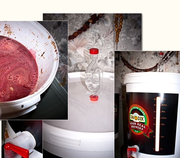 1. Этап. Вино из терновника: 5. Теперь в сок нам нужно добавить сахар из расчета 250г. для полусухого или сухого вина и 350 — для полусладкого и сладкого. Сахар растворяют прямо в соке. Обратите внимание, что сосуд для брожения следует заполнять не более, чем на 75%, поскольку в процессе брожения будет образовываться пена. После этого емкость закрывается, а на ней устанавливается простой водяной затвор (я делала его из кусочка трубки, одна часть которой опускается в сосуд, а другая — в емкость с водой). Процесс брожения идет около полутора месяцев при температуре 20-25 градусов.