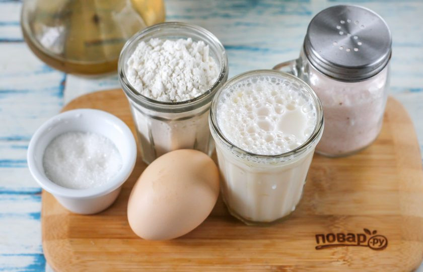 1. Этап. Блины на пахте: Подготовьте ингредиенты.
