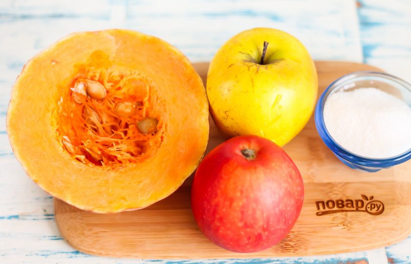 1. Этап. Тыква с яблоками в мультиварке: Подготовьте указанные ингредиенты.