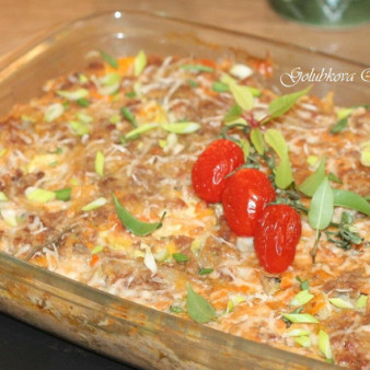 Запеканка с картофелем, кабачками, мясным фаршем