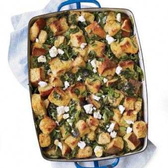 Spinach Bread Pudding with Lemon and Feta