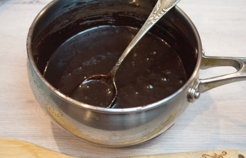 1. Этап. Шоколадная колбаса: В результате получим гладкую шоколадную глазурь.