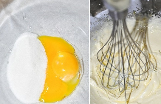 1. Этап. Печенье для Тирамису: 1. Аккуратно отделите белки от желтков. В отдельной мисочке соедините желтки и половину сахара, взбейте добела.