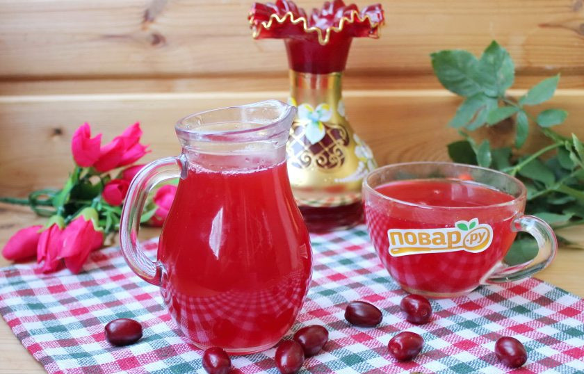 1. Этап. Морс из кизила: Готовый морс охладите и подавайте к столу.