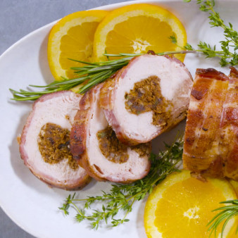 Bacon-Wrapped Turkey Breast With Date Filling