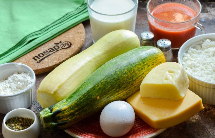 1. Этап. Лазанья из кабачков с рикоттой: Подготовьте ингредиенты.