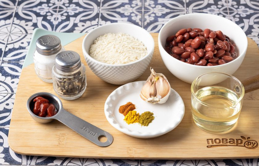 1. Этап. Рис с красными бобами: Подготовьте все ингредиенты.