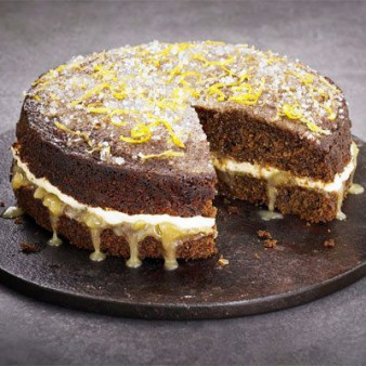 Sticky ginger lemon drizzle cake