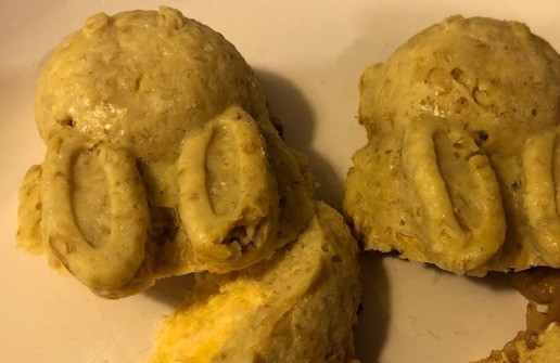 1. Этап. Инвертированные тарталетки Кролецыпы: Кому интересно: Кролецыпы с рыбной и яблочной начинками в разрезе.