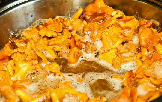 1. Этап. Картофель отварной с грибами: 3. На сковороде с высокими бортами разогрейте растительное масло и отправьте туда грибы.