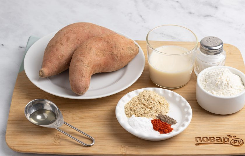 1. Этап. Вафли из батата: Подготовьте все ингредиенты.