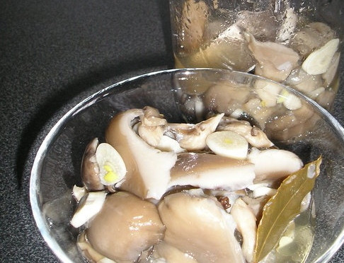 1. Этап. Вешенки, маринованные на закуску: Остывшие вешенки раскладываем в чистые баночки, заливаем маринадом и ставим на хранение в холодильник.