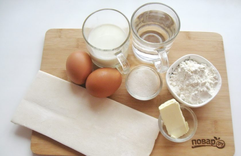 1. Этап. Торт Сент-Оноре: Подготовьте ингредиенты для торта.