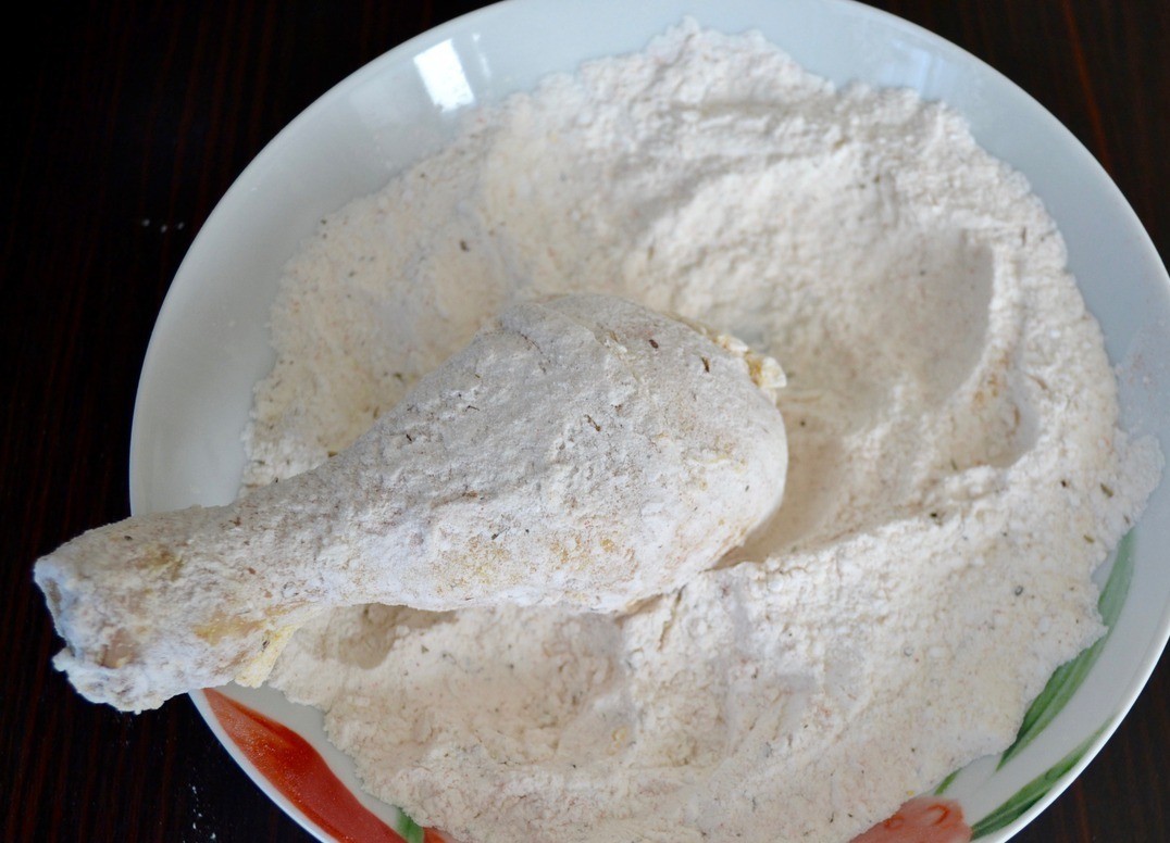 1. Stage. Fried chicken shanks: ... and then, in a dry breading.