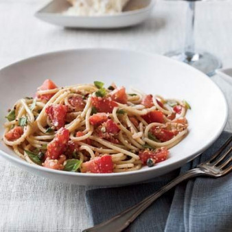 Spaghettini with Tomatoes, Anchovies, and Almonds