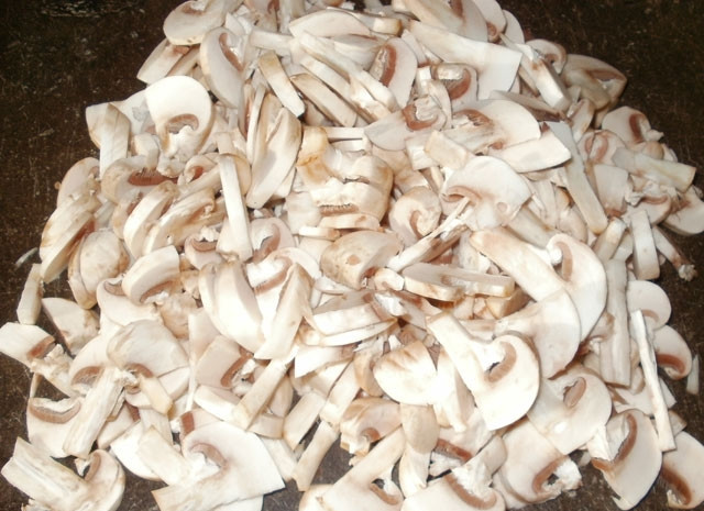 1. Этап. Картофельная запеканка с капустой в духовке: Картошку почистите и порежьте, поставьте её вариться. А пока приготовьте начинку: порежьте грибы.