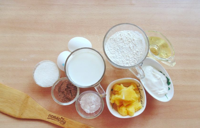 1. Этап. Торт Графские развалины с ананасами: Подготовьте ингредиенты для приготовления торта 