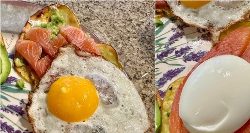 1. Этап. Картофельная яичница с авокадо и лососем: Яйцо, кстати, можно «глазком» исполнить. Совершенно не хуже получается.