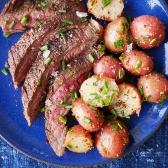 Grilled Flank Steak with Mustardy Potato Salad