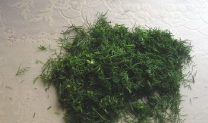 1. Этап. Лаваш с курицей: Мелко нарезаем укроп.