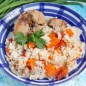 Oven rabbit with rice and vegetables