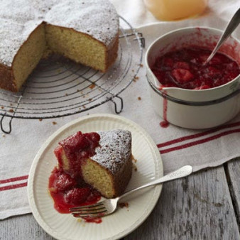 Olive Oil Cake with Strawberry-Rhubarb Compote