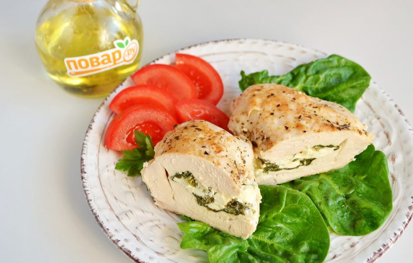 1. Этап. Курица со шпинатом: 9. Курица со шпинатом готова.