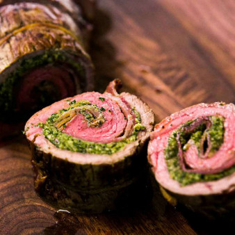 Beef Roulades with Walnut Parsley Pesto