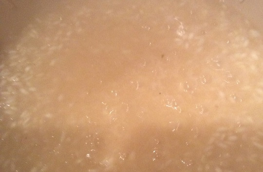 1. Этап. Базиликовое ризотто: 3. Влейте небольшую порцию горячей жидкости. Томите на медленном огне. Как только жидкость впитается, вливайте следующую порцию.