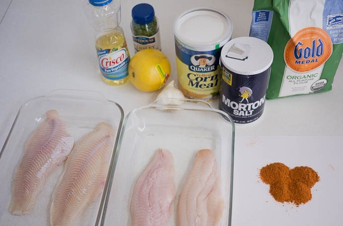 1. Этап. Тиляпия в кляре: Подготовьте все ингредиенты. Смешайте специи для маринада. Выдавите туда же чеснок. Перемешайте. (Вы можете использовать смесь этих специй и к другим рыбным блюдам).
