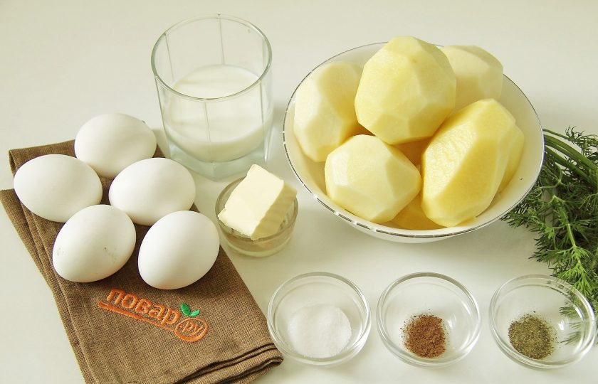 1. Этап. Яйца Пармантье: Подготовьте все ингредиенты.