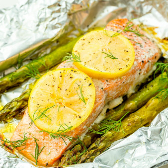 Foil Pack Grilled Salmon with Lemony Asparagus