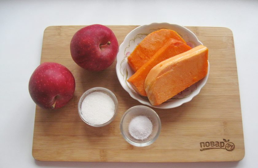 1. Этап. Сок из тыквы: Возьмите все ингредиенты для приготовления тыквенного сока.