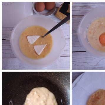 1. Этап. Блинчики из кукурузной поленты с кукурузой: Пока горячая каша, вмешиваем в неё сыр. Даём немного остыть и разбиваем туда яйца. Тщательно перемешиваем. Кладём кукурузный крахмал по ложке. Всё тщательно перемешиваем и пробуем на соль, досаливаем по вкусу. По желанию можете поперчить. Тесто готово. Греем сковороду с маслом и начинаем выпекать блинчики. Один блинчик - половина поварёшки. D блинчиков ~8-10 см. Жарим блинчики до красивого золотистого цвета с обеих сторон. Снимаем на бумажное полотенце, чтобы ушло лишнее масло.