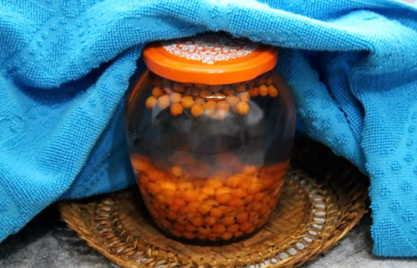 1. Этап. Компот из красной рябины на зиму: Залейте ягоды рябины горячим сиропом и сразу закатайте банки. Переверните банки вверх дном, укутайте и оставьте до полного остывания. Банки верните в исходное положение и уберите на хранение.