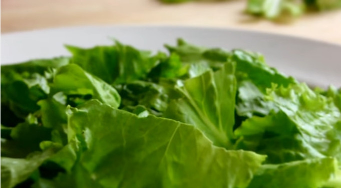 1. Этап. Салат с лавашом Фатуш: 1. Салат нужно помыть, обсушить, порвать руками на небольшие куски и выложить на блюдо.