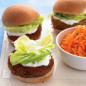 Mediterranean Veggie Burgers with Mint-Yogurt Sauce and Carrot Salad