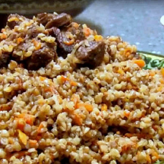 Гречка с мясом в казане